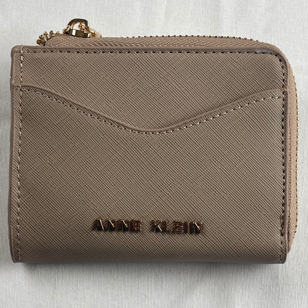 Anne Klein Wallet Taupe Gold Zip Around Card Holder Small Purse